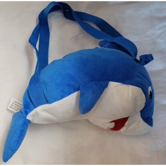 Tom's Toy Plush Shark vintage handled children's w/pouch kid's Stuffed Animal - Picture 5 of 9